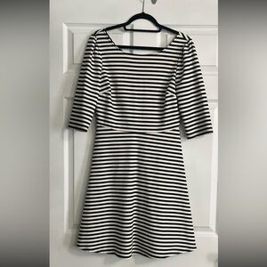 Pixley Black and White Striped Long-Sleeve Fit & Flare Dress